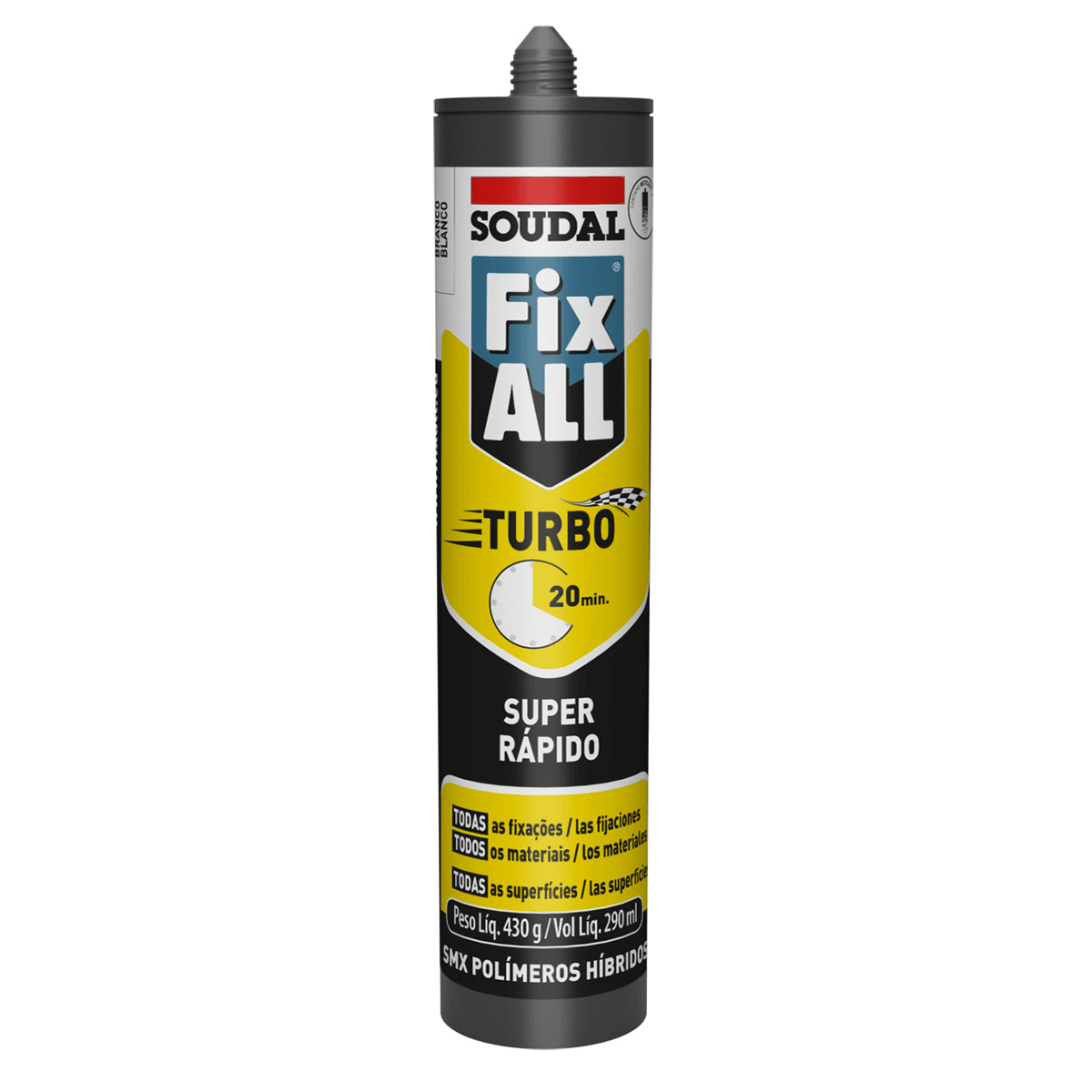 Adhesivo Sellador Soudal Fix All Turbo Curado Ultrarrápido Blanco - 290ml Adhesivo Sellador Soudal Fix All Turbo Curado Ultrarrápido Blanco - 290 mL - Imagen 1