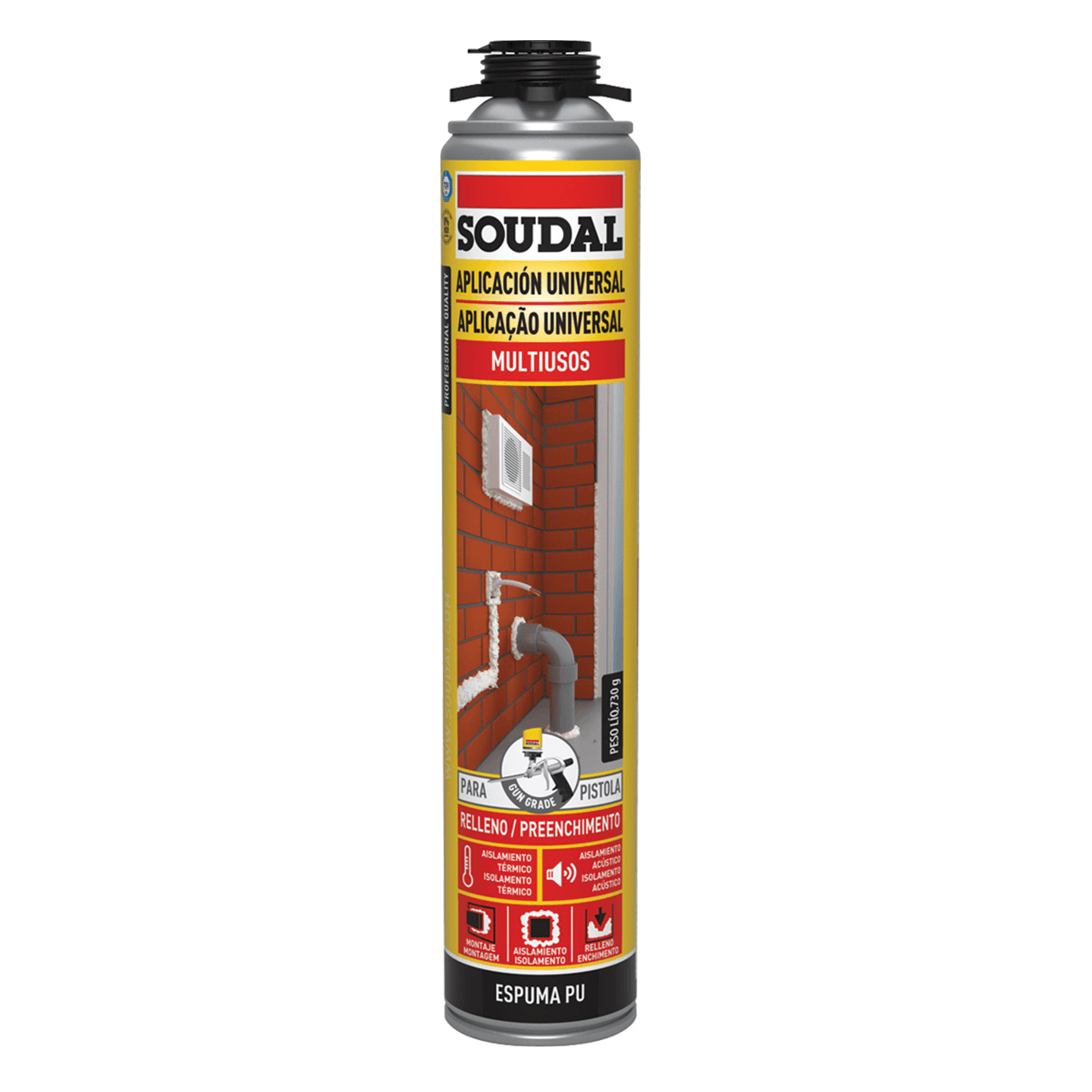 Espuma de Poliuretano Universal Soudal Amarilla - 750ml Espuma de Poliuretano Universal Soudal Amarilla - 750 mL - Imagen 1