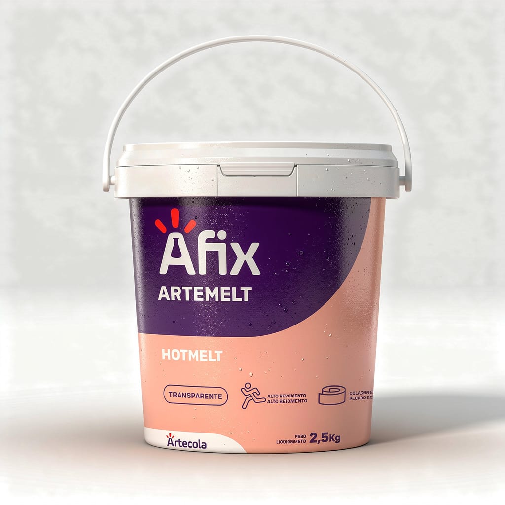 Firefly_Flux_Transform this product image into a highly realistic commercial product photo while p 461585 Adhesivo Hot Melt Afix Artmelt Termoplástico EVA Transparente - Balde 2,5 kg - Imagen 1