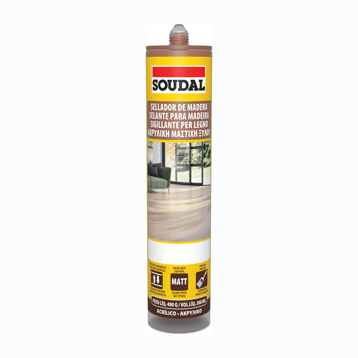 Sellador para Madera Soudal Nogal – Cartucho 310ml Sellador para Madera Soudal Pino - Cartucho 310 mL - Imagen 1